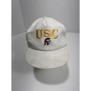 VINTAGE USC TROJANS FOOTBALL SNAPBACK HAT CAP‎ White CORDUROY